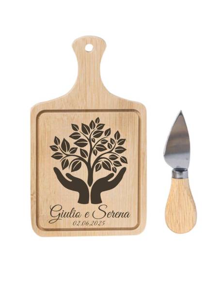 Bomboniere utili tagliere albero della vita personalizzato coltello