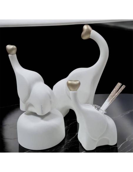 Bomboniere Claraluna elefante in ceramica bianco e dettagli oro