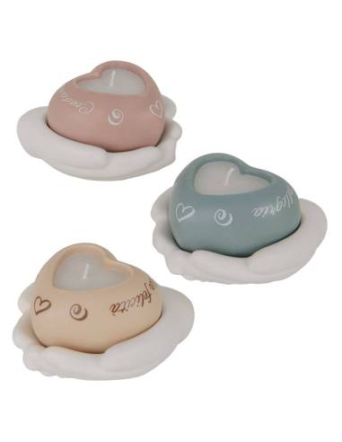 Candele bomboniere cuore tra le mani con frasi hands
