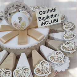 Torta per bomboniere Cresima cuori calamite e simbolo religioso