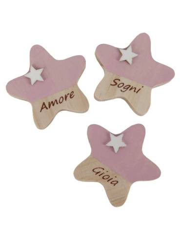 Magnete stella rosa in legno ideali bomboniere bimba