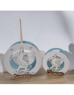 Bomboniere calcio personalizzate profumatore in legno azzurri e bianchi