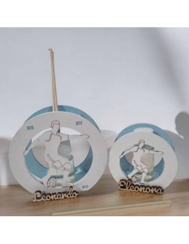 Bomboniere calcio personalizzate profumatore in legno azzurri e bianchi