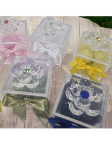 Portaconfetti Comunione swarovski fiore con ramo argento