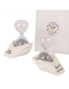 Bomboniere clessidra in mano con frase