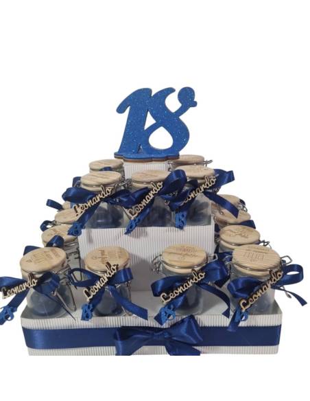 Bomboniere diciottesimo maschio barattoli in legno con frase