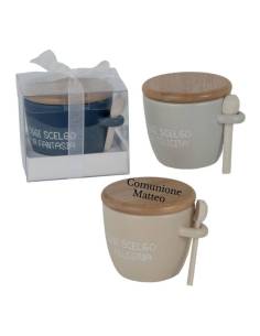 Bomboniere utili Comunione zuccheriera frasi con tappo in legno personalizzabile