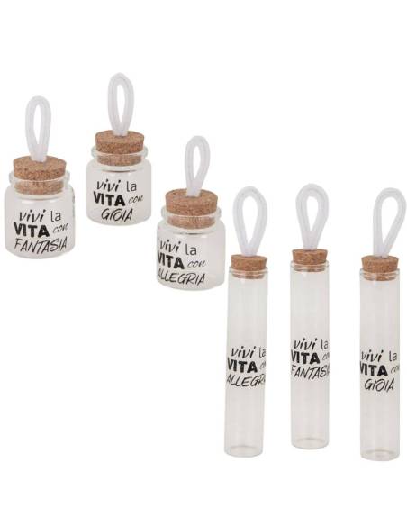 Portaconfetti in vetro con frase barattoli o provette