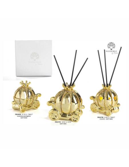 Bomboniere carrozza dorata in ceramica complete