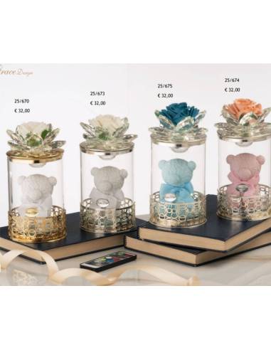 Bomboniere Battesimo orsetti cilindro e rose Grace Design