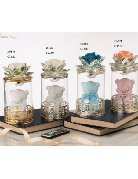 Bomboniere Battesimo orsetti cilindro e rose Grace Design