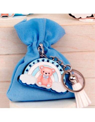 Portaconfetti nascita bimbo orsetto portachiavi arcobaleno