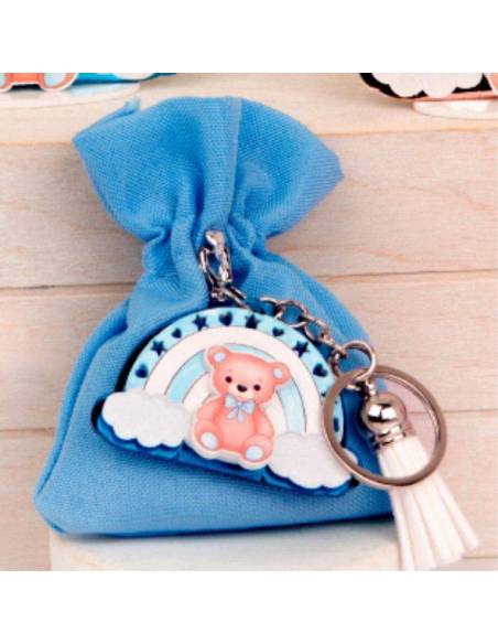 Portaconfetti nascita bimbo orsetto portachiavi arcobaleno