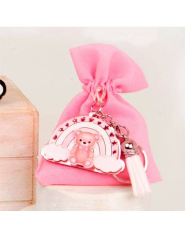 Portaconfetti nascita bimba orsetto portachiavi arcobaleno