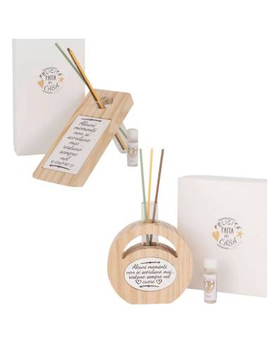 Bomboniera profumatore frasi in legno bastoncini colorati