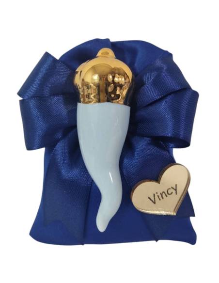 Bomboniere 18 anni ragazzo corno azzurro personalizzato