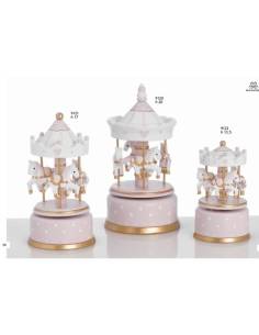 Bomboniera carillon giostra rosa pastello con cavallucci Encantada