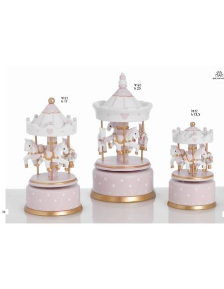 Bomboniera carillon giostra rosa pastello con cavallucci Encantada
