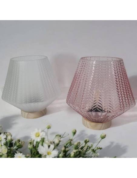 Lampade Bomboniere led in vetro base in legno