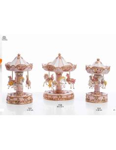 Bomboniere carosello cavalli carillon rosa in resina Encantada