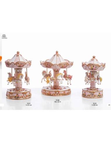 Bomboniere carosello cavalli carillon rosa in resina Encantada