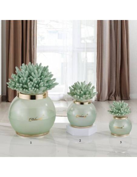 Bomboniere lampade led corallo in ceramica verde salvia Melaverde