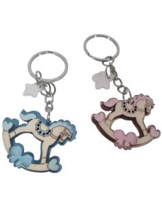 Bomboniera cavalluccio a dondolo portachiavi plexiglas e legno
