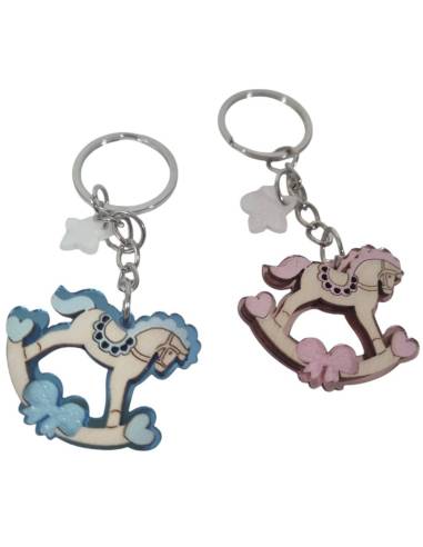 Bomboniera cavalluccio a dondolo portachiavi plexiglas e legno