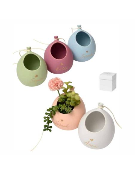 Vasetto bomboniera palloncino ceramica satinata con frasi calamite