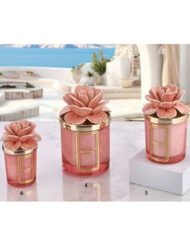 Candele profumate particolari bomboniere fiori peonia in ceramica Capodimonte Melaverde