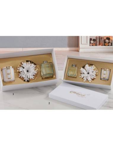 Confezioni regalo candela profumata e diffusore decoro attinia in ceramica Melaverde