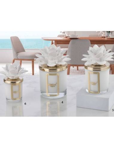 Candele profumate particolari bomboniere fiori in ceramica Melaverde