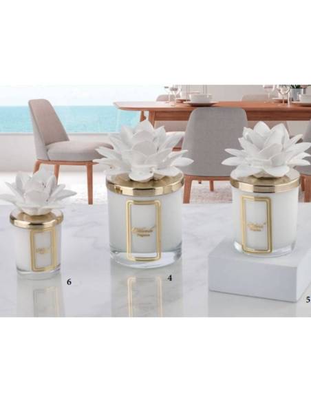 Candele profumate particolari bomboniere fiori in ceramica Melaverde