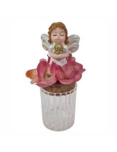 Portaconfetti Comunione bambina angelo con fiori vasetto vetro