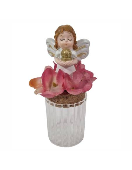 Portaconfetti Comunione bambina angelo con fiori vasetto vetro