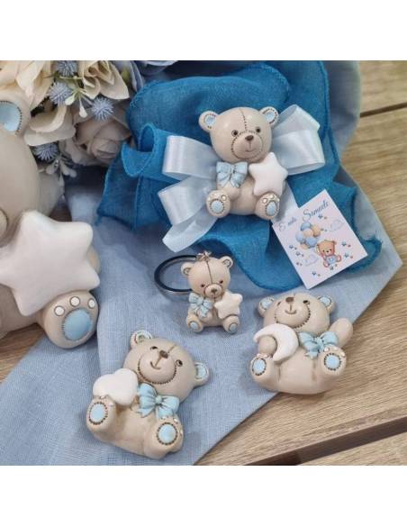 Orsetto bomboniera Battesimo bimbo portachiavi o magnete