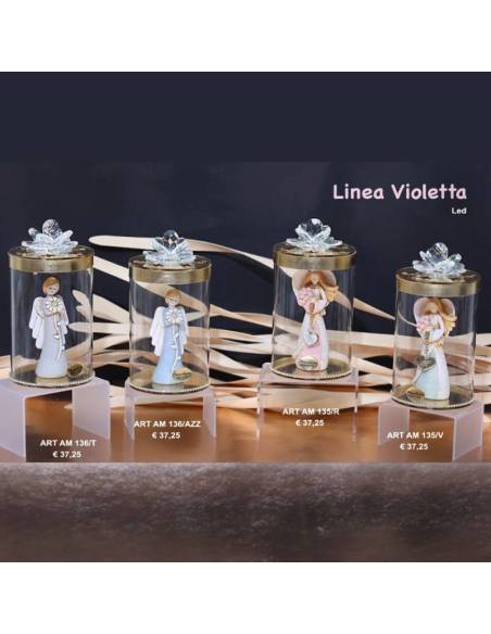 Marechiaro bomboniere Linea Violetta lampade led cilindro angioletti