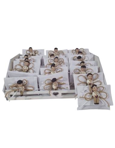 Sacchetti bomboniere Comunione con calamita bambino e tra le mani il Vangelo