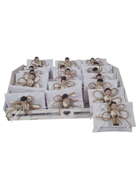 Sacchetti bomboniere Comunione con calamita bambino e tra le mani il Vangelo