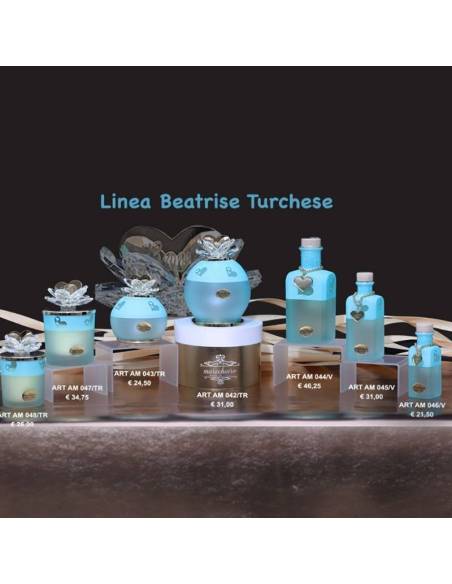 Marechiaro bomboniere Linea Beatrise Turchese bottiglie lampade e candele profumate particolari