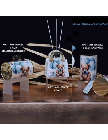 Marechiaro bomboniere Linea Birba orsetto azzurro motivo palloncini particolare