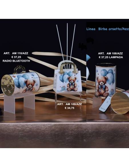 Marechiaro bomboniere Linea Birba orsetto azzurro motivo palloncini particolare