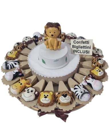 Portaconfetti Battesimo magneti animaletti Savana completi di confetti