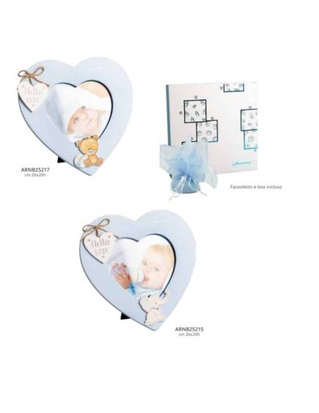 Bomboniere Harmony cornice portafoto cuore in legno per Battesimo bimbo