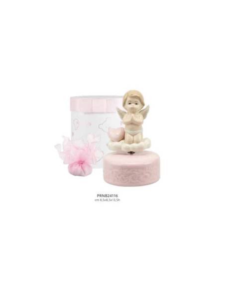 Harmony bomboniere carillon angioletti cuore su nuvola in porcellana lucida per Battesimo