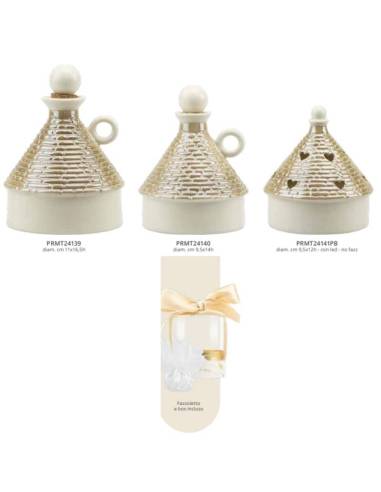 Bomboniere Harmony utili trulli in porcellana bianca e tortora perlata