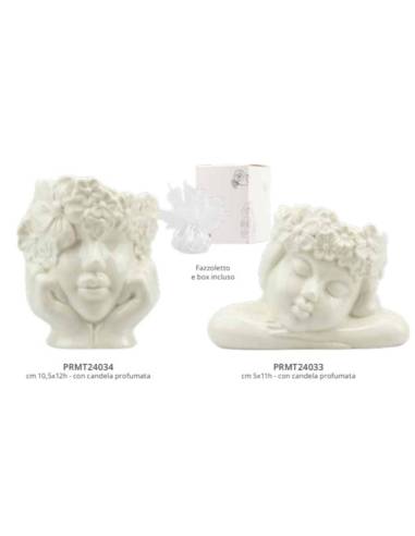 Bomboniere Harmony porta candele profumate volti in porcellana bianca