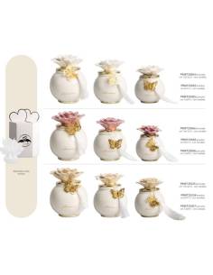 Bomboniere Harmony porta candele profumate fiore in porcellana farfalla dorata