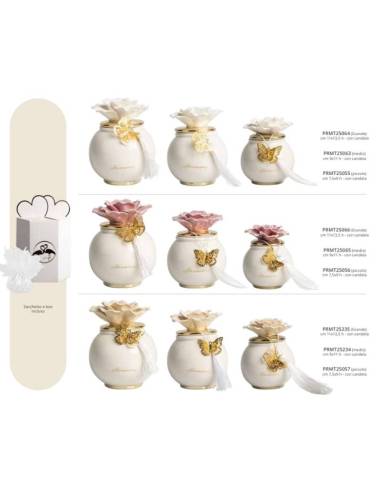 Bomboniere Harmony porta candele profumate fiore in porcellana farfalla dorata