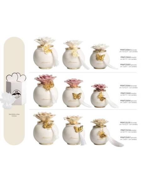 Bomboniere Harmony porta candele profumate fiore in porcellana farfalla dorata
